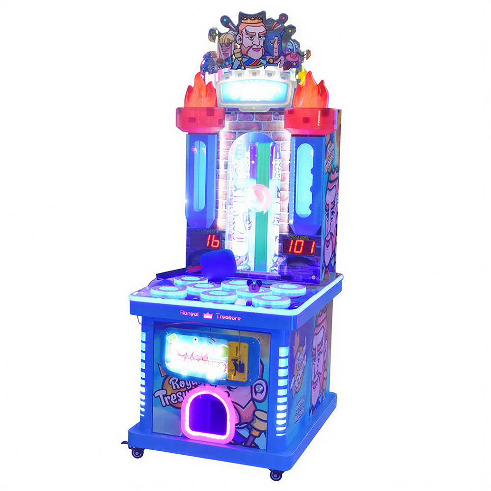 GAMEON Royal Treasure Arcade Machine - Coin Operated Kids Whack A Mole Game with LED Lights, Score Challenge & Interactive Entertainment Experience - Blue