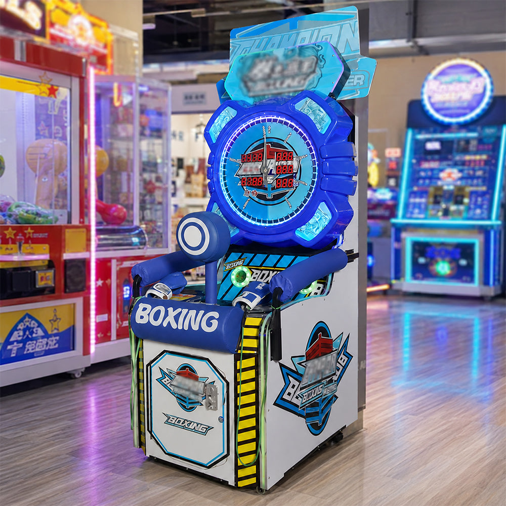 GAMEON Boxing Strength Tester Machine - Coin Operated Punching Arcade Game with LED Score Display, Power Challenge & Interactive Entertainment Experience - Blue