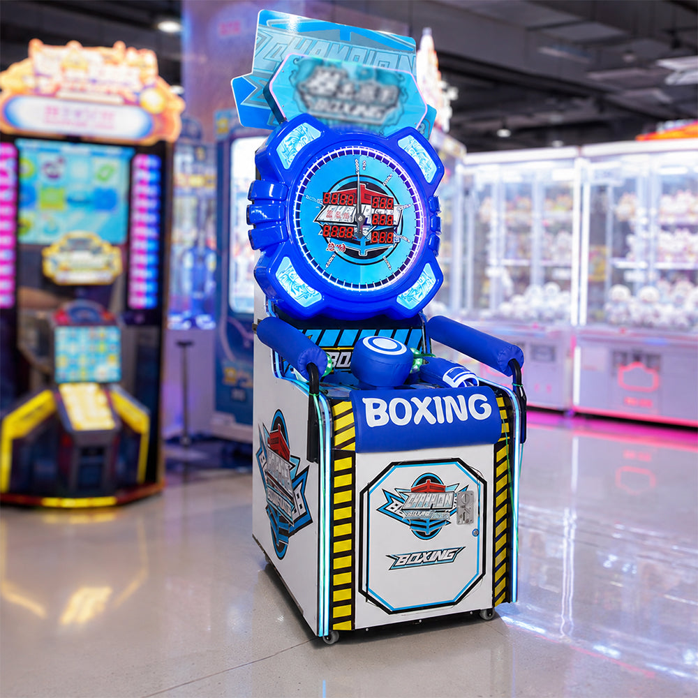 GAMEON Boxing Strength Tester Machine - Coin Operated Punching Arcade Game with LED Score Display, Power Challenge & Interactive Entertainment Experience - Blue