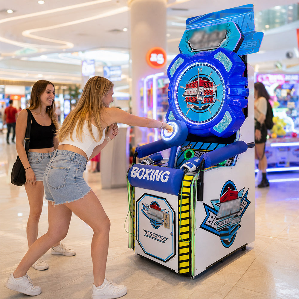 GAMEON Boxing Strength Tester Machine - Coin Operated Punching Arcade Game with LED Score Display, Power Challenge & Interactive Entertainment Experience - Blue
