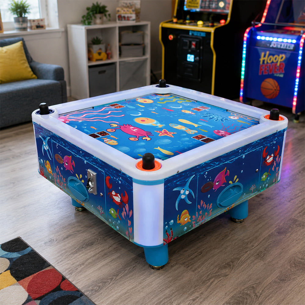 GAMEON Ocean Blue Air Hockey Table - Kids Interactive Arcade Game with 4 Player Support, Air Powered Hockey Play & Family Entertainment Experience - Blue
