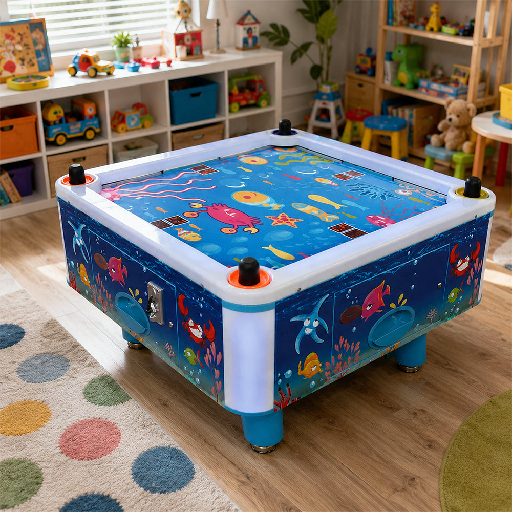GAMEON Ocean Blue Air Hockey Table - Kids Interactive Arcade Game with 4 Player Support, Air Powered Hockey Play & Family Entertainment Experience - Blue