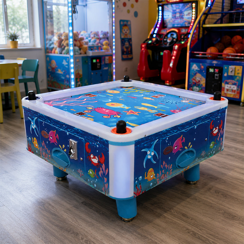 GAMEON Ocean Blue Air Hockey Table - Kids Interactive Arcade Game with 4 Player Support, Air Powered Hockey Play & Family Entertainment Experience - Blue