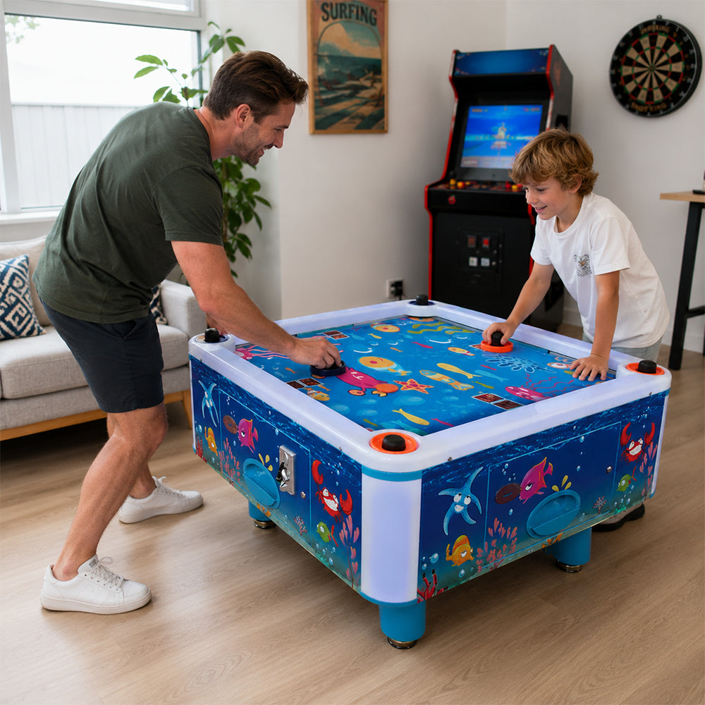 GAMEON Ocean Blue Air Hockey Table - Kids Interactive Arcade Game with 4 Player Support, Air Powered Hockey Play & Family Entertainment Experience - Blue