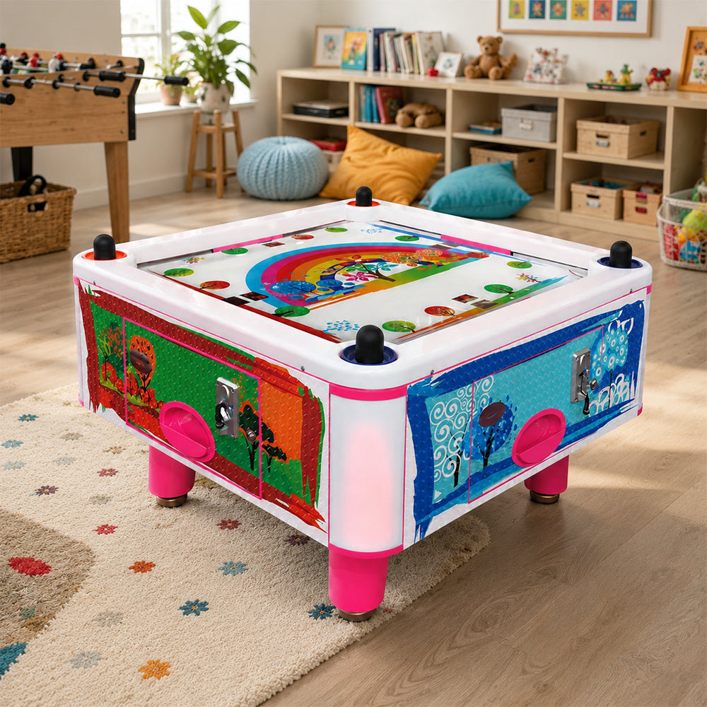 GAMEON Colourful Forest Air Hockey Table - Kids Interactive Arcade Game with 4 Player Support, Air Powered Hockey Play & Family Entertainment Experience - Pink