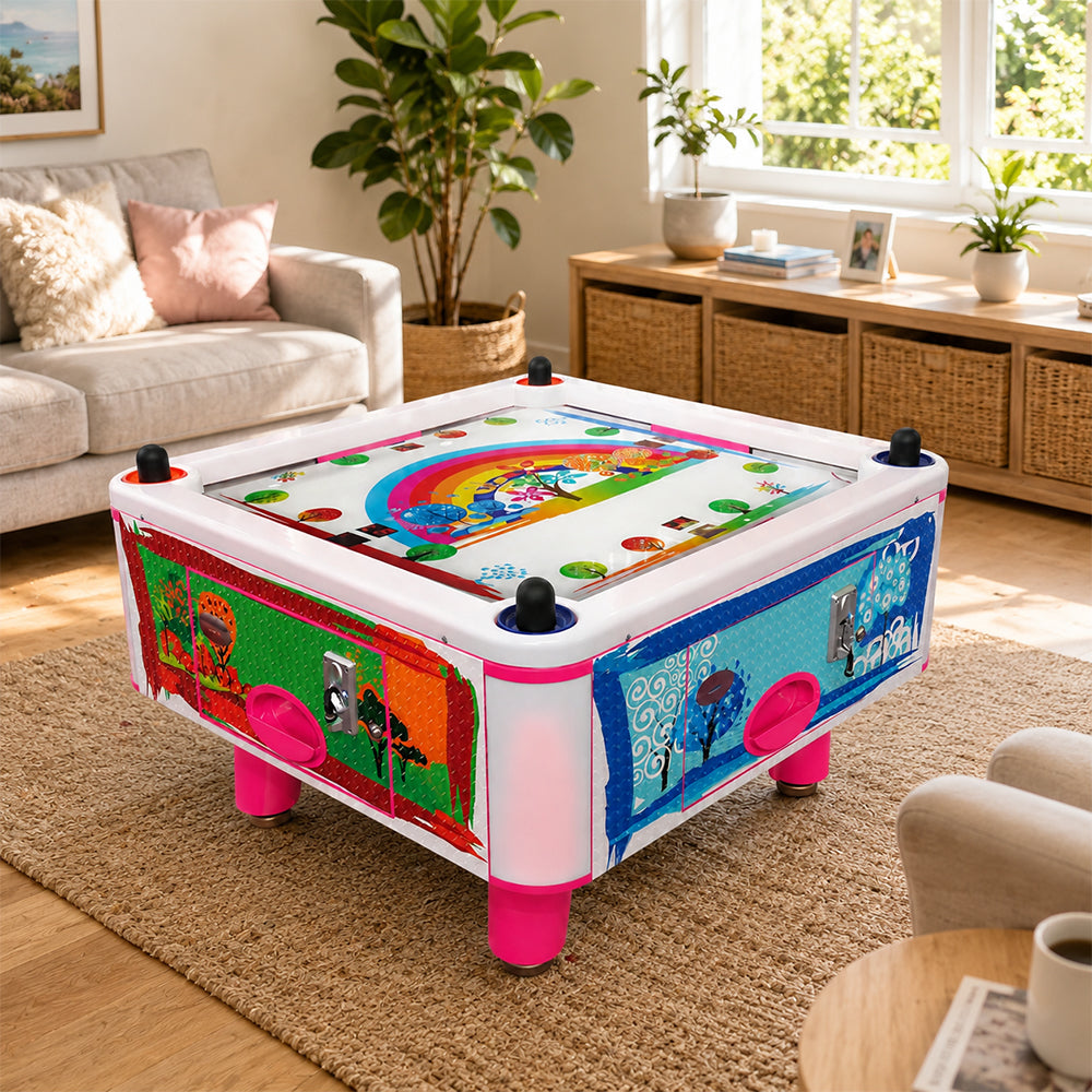 GAMEON Colourful Forest Air Hockey Table - Kids Interactive Arcade Game with 4 Player Support, Air Powered Hockey Play & Family Entertainment Experience - Pink