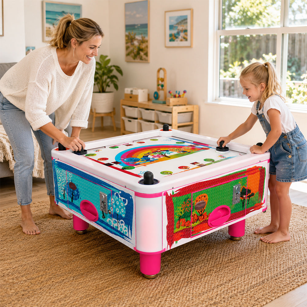 GAMEON Colourful Forest Air Hockey Table - Kids Interactive Arcade Game with 4 Player Support, Air Powered Hockey Play & Family Entertainment Experience - Pink
