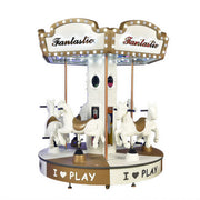 GAMEON 6-Seat Carousel Ride Machine - Coin Operated Kids Merry Go Round with LED Lights, Horse Seats & Interactive Amusement Experience - White