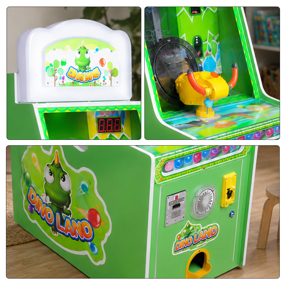 GAMEON Dinosaur Shooting Arcade Machine - Coin Operated Kids Ball Shooting Game with LED Score Display, Prize Rewards & Interactive Entertainment Experience - Green