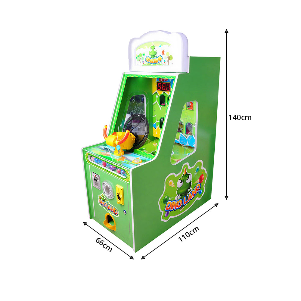 GAMEON Dinosaur Shooting Arcade Machine - Coin Operated Kids Ball Shooting Game with LED Score Display, Prize Rewards & Interactive Entertainment Experience - Green
