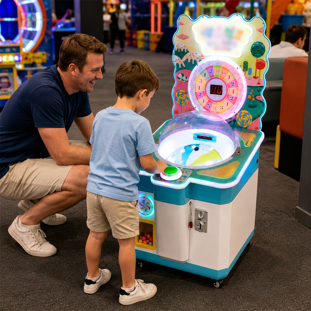 GAMEON Lollipop Prize Machine - Coin Operated Candy Grabber Arcade Game with LED Display, Gift Reward System & Interactive Entertainment Experience - White