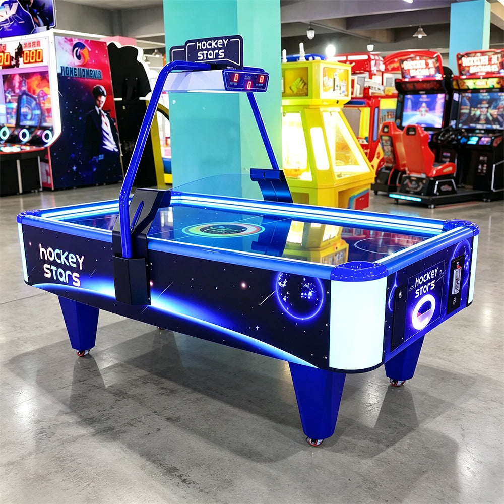 GAMEON Star Air Hockey Table - Coin Operated Two Player Arcade Game with LED Lights, Score Display & Interactive Hockey Battle Experience - Blue