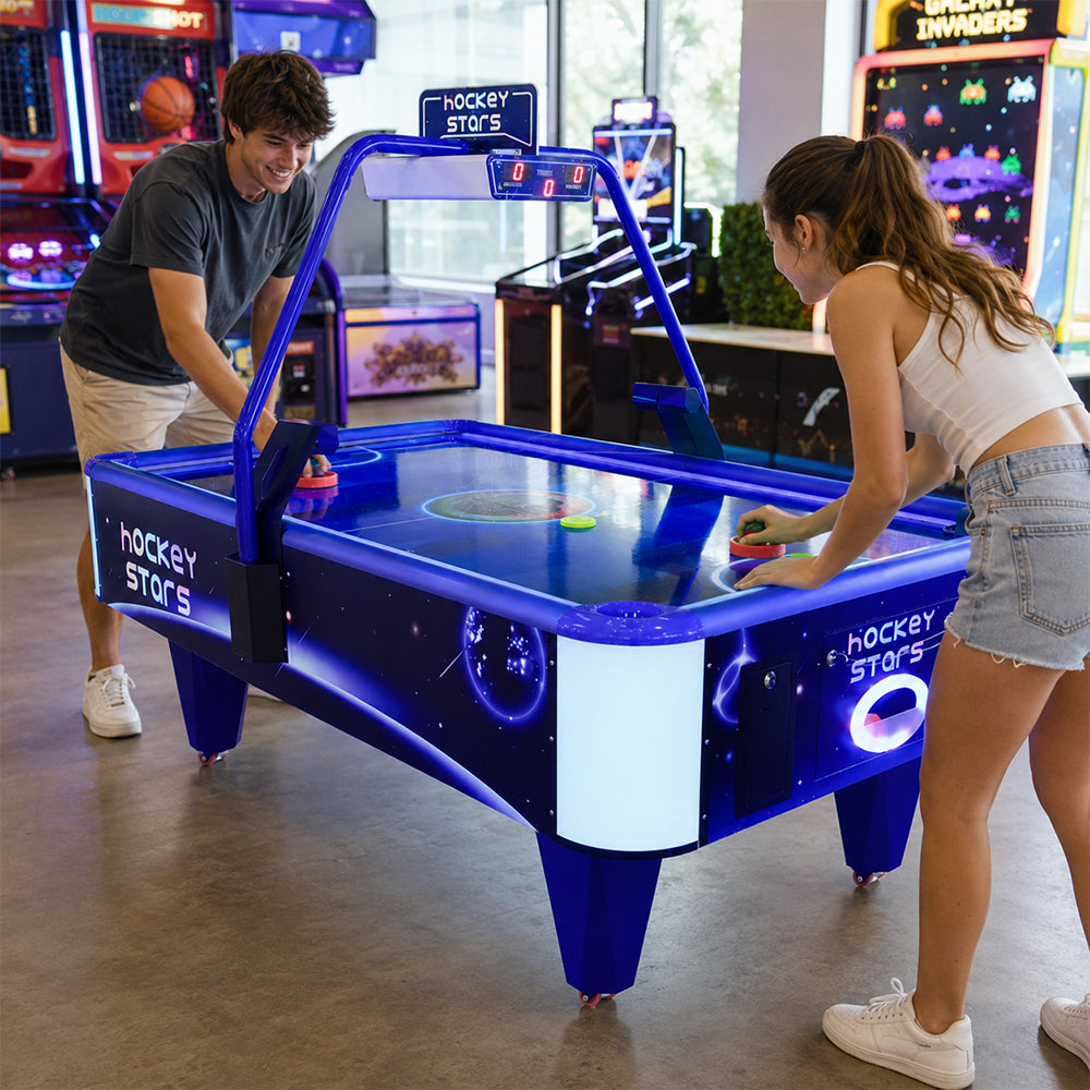 GAMEON Star Air Hockey Table - Coin Operated Two Player Arcade Game with LED Lights, Score Display & Interactive Hockey Battle Experience - Blue