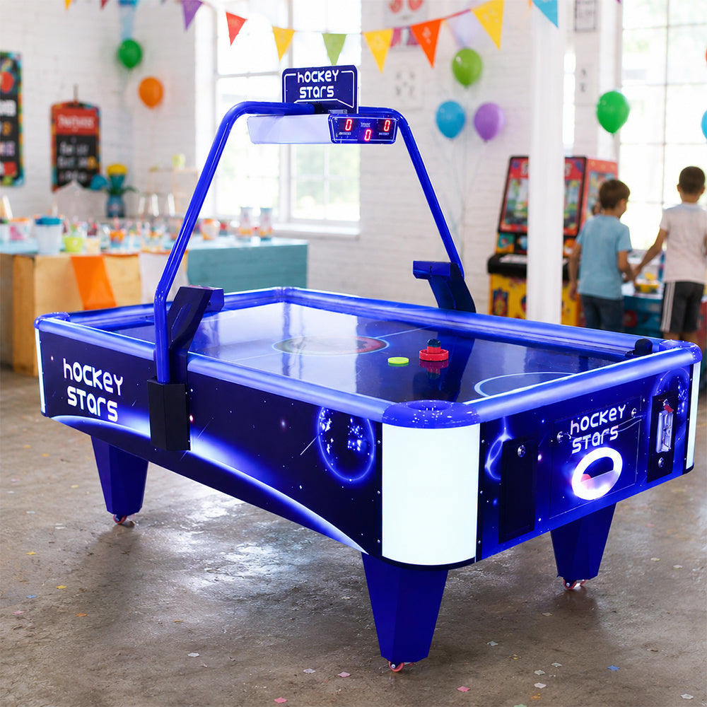 GAMEON Star Air Hockey Table - Coin Operated Two Player Arcade Game with LED Lights, Score Display & Interactive Hockey Battle Experience - Blue