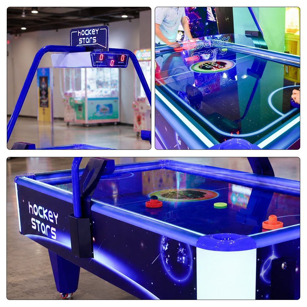 GAMEON Star Air Hockey Table - Coin Operated Two Player Arcade Game with LED Lights, Score Display & Interactive Hockey Battle Experience - Blue