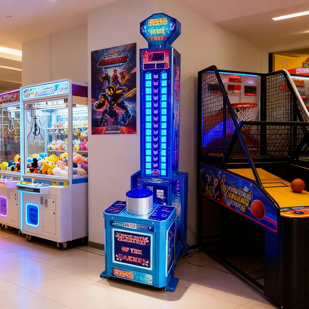 GAMEON Power Hammer Strength Tower Arcade Machine Heavy-Duty Metal Build LED Lighting 250W Power Competitive Impact Tester Game - Blue