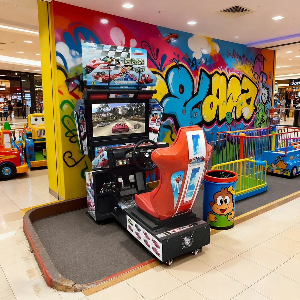 GAMEON Panorama Racing Arcade Machine 42-Inch HD Screen Dynamic Steering System Metal & Plastic Cabinet 350W Power Immersive Driving Experience - Red