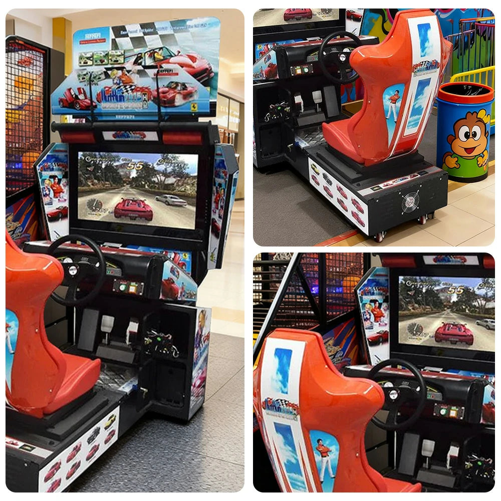 GAMEON Panorama Racing Arcade Machine 42-Inch HD Screen Dynamic Steering System Metal & Plastic Cabinet 350W Power Immersive Driving Experience - Red
