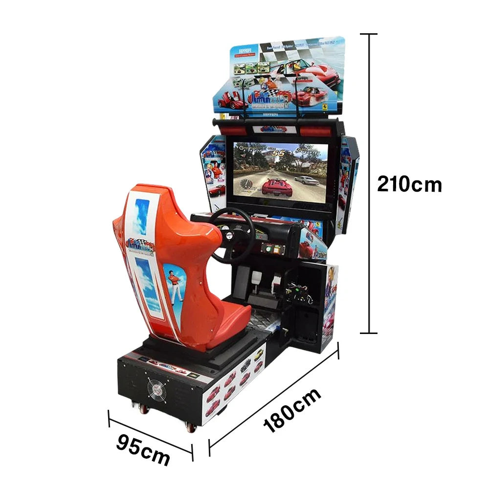 GAMEON Panorama Racing Arcade Machine 42-Inch HD Screen Dynamic Steering System Metal & Plastic Cabinet 350W Power Immersive Driving Experience - Red