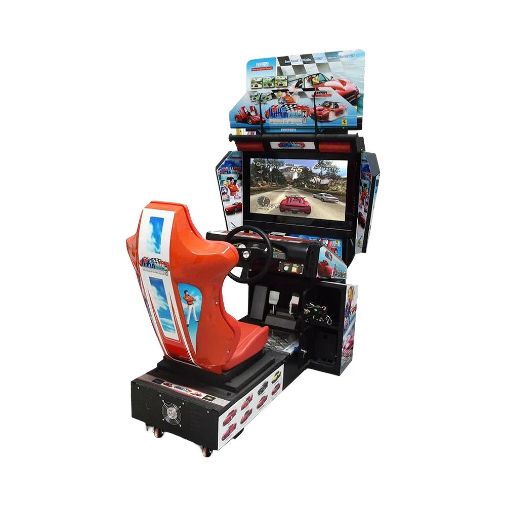 GAMEON Panorama Racing Arcade Machine 42-Inch HD Screen Dynamic Steering System Metal & Plastic Cabinet 350W Power Immersive Driving Experience - Red