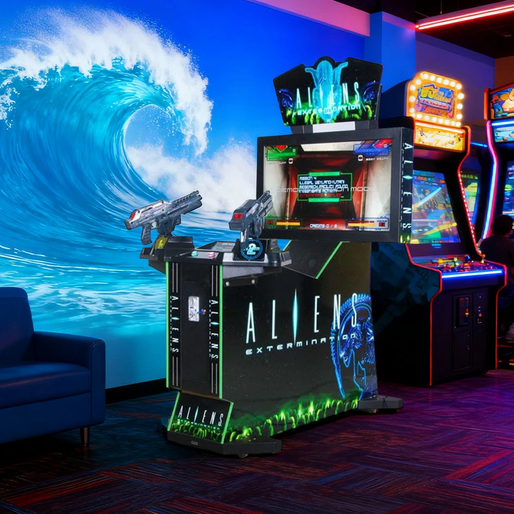 GAMEON Alien Shooting Arcade Machine 42-Inch HD LCD Metal & Acrylic Cabinet Infrared Gun System 400W Power Immersive Two-Player Combat Game - Black