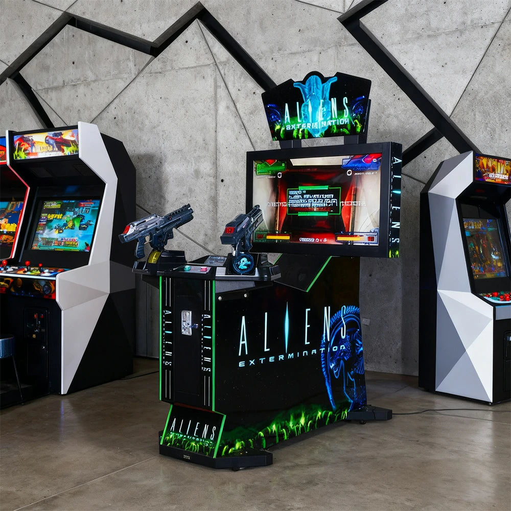 GAMEON Alien Shooting Arcade Machine 42-Inch HD LCD Metal & Acrylic Cabinet Infrared Gun System 400W Power Immersive Two-Player Combat Game - Black