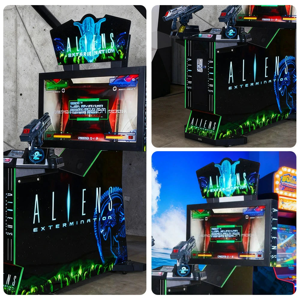 GAMEON Alien Shooting Arcade Machine 42-Inch HD LCD Metal & Acrylic Cabinet Infrared Gun System 400W Power Immersive Two-Player Combat Game - Black