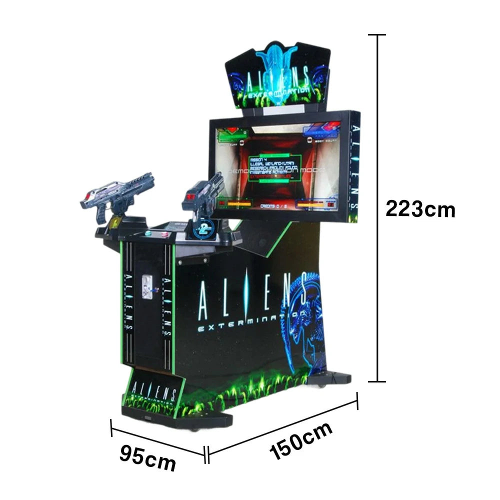 GAMEON Alien Shooting Arcade Machine 42-Inch HD LCD Metal & Acrylic Cabinet Infrared Gun System 400W Power Immersive Two-Player Combat Game - Black