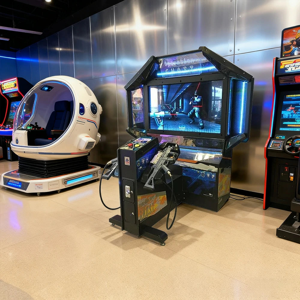 GAMEON Ghost SWAT Shooting Arcade Machine 55-Inch HD LCD Metal & Acrylic Cabinet Infrared Gun System 400W Power Immersive Two-Player Combat Game - Black