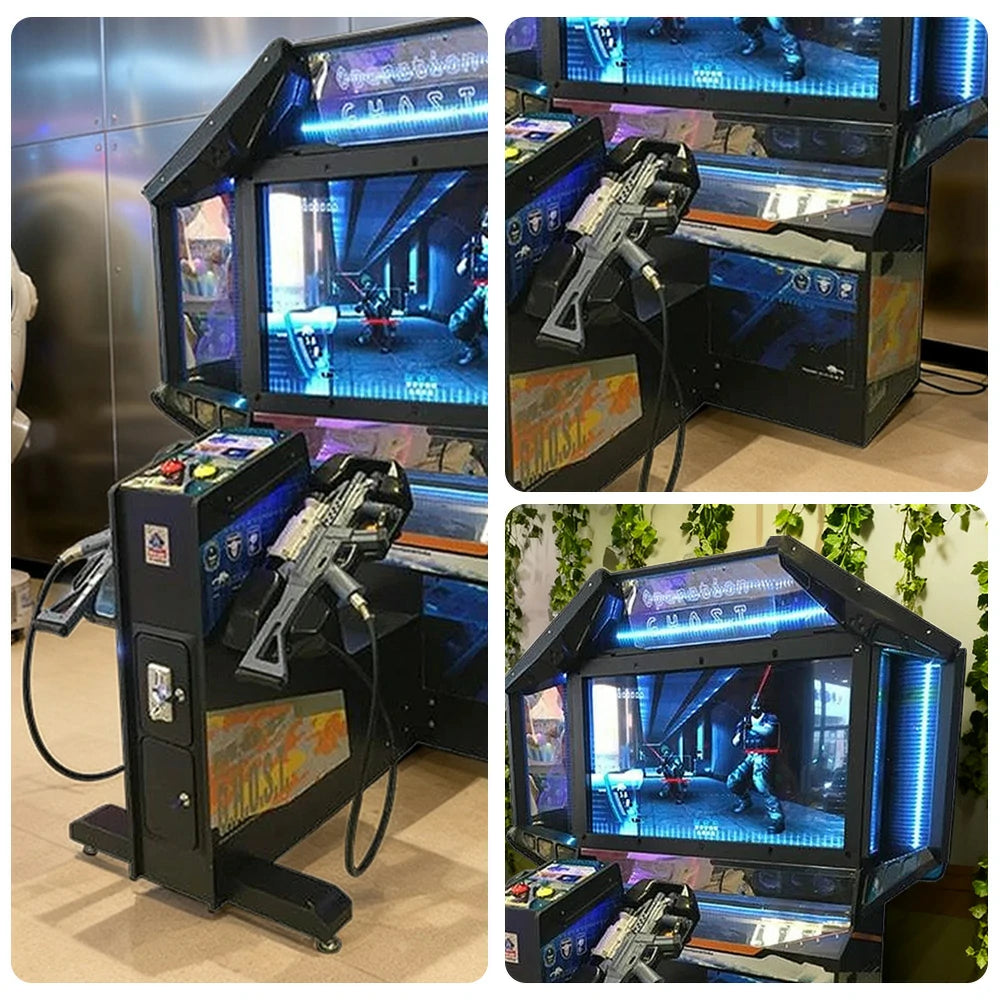 GAMEON Ghost SWAT Shooting Arcade Machine 55-Inch HD LCD Metal & Acrylic Cabinet Infrared Gun System 400W Power Immersive Two-Player Combat Game - Black