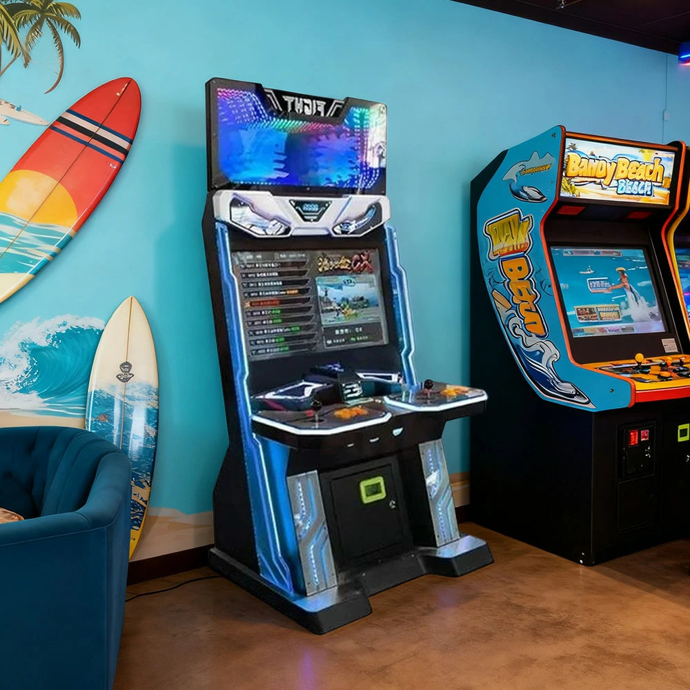 GAMEON KOF Arcade Machine 32-Inch HD Screen Metal & Acrylic Cabinet 4300+ Built-In Games Plug-and-Play Two-Player Retro Gaming Console - Blue