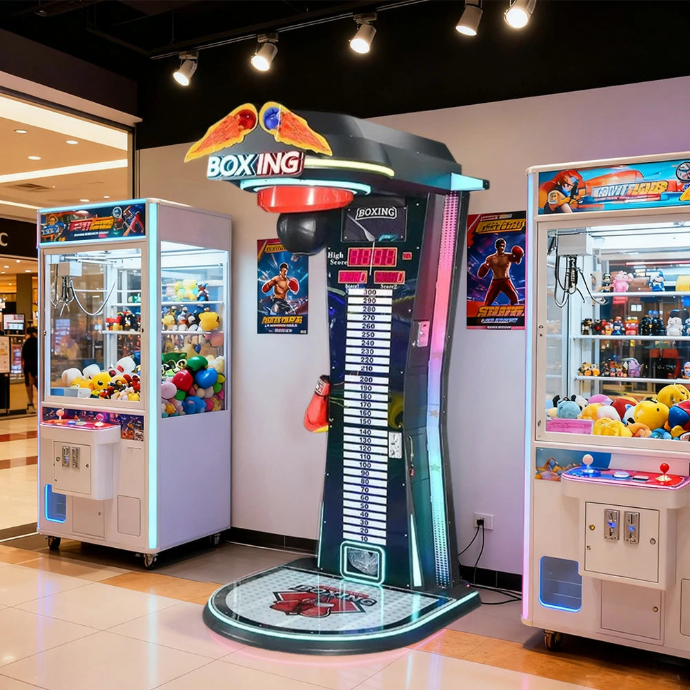 GAMEON Dragon Punch Boxing Machine Metal & Acrylic Cabinet High-Sensitivity Sensors LED Lighting 160W Power Competitive Strength Tester Arcade Game - Black