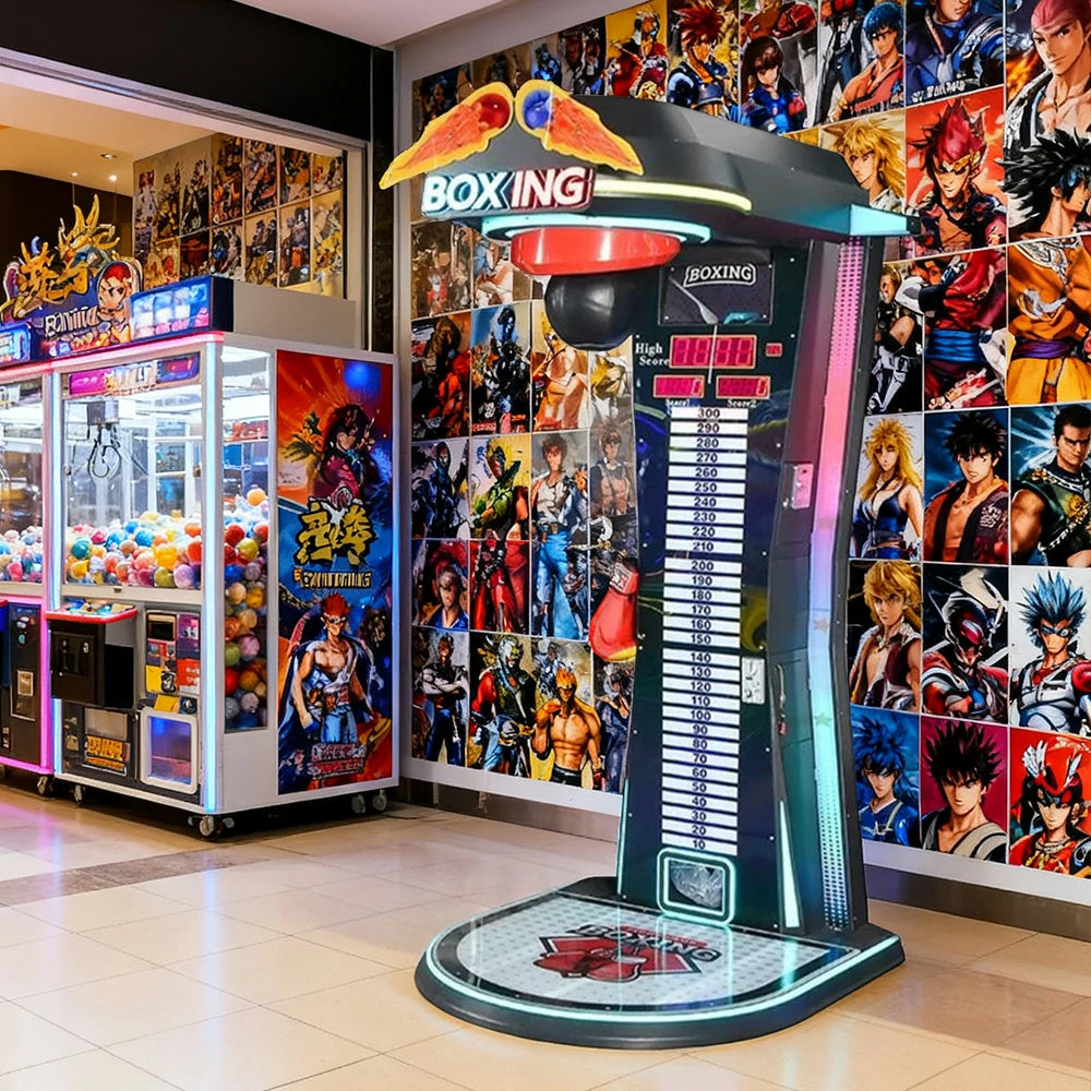 GAMEON Dragon Punch Boxing Machine Metal & Acrylic Cabinet High-Sensitivity Sensors LED Lighting 160W Power Competitive Strength Tester Arcade Game - Black