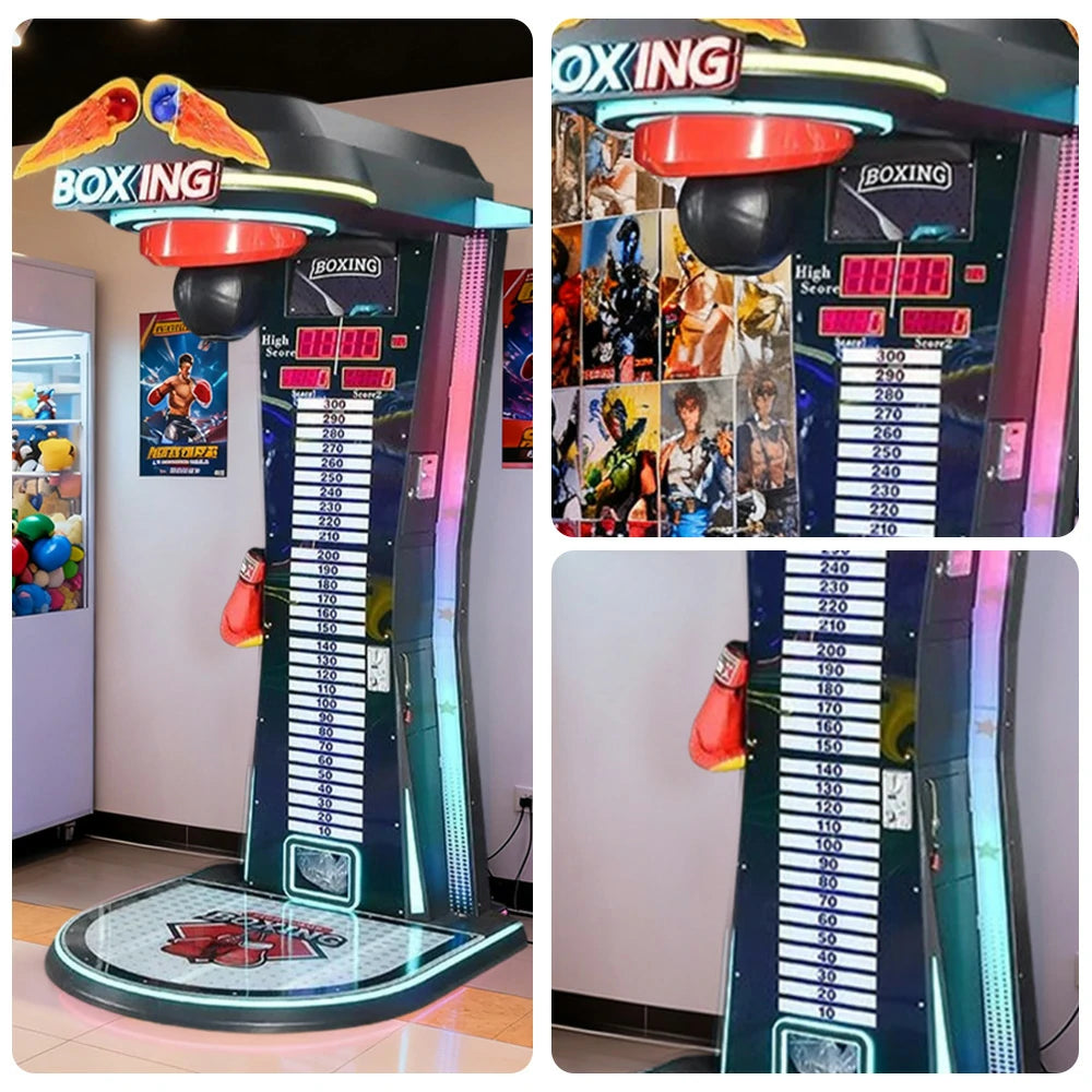 GAMEON Dragon Punch Boxing Machine Metal & Acrylic Cabinet High-Sensitivity Sensors LED Lighting 160W Power Competitive Strength Tester Arcade Game - Black