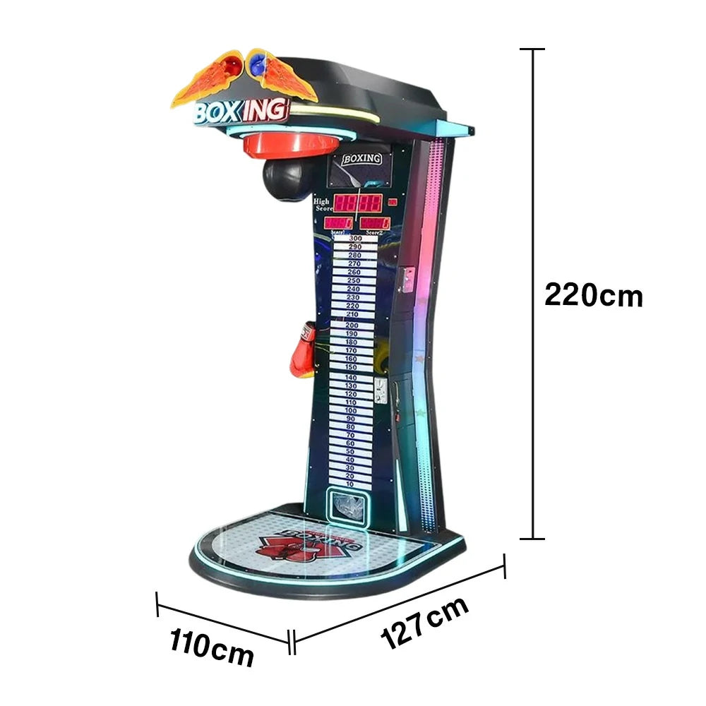 GAMEON Dragon Punch Boxing Machine Metal & Acrylic Cabinet High-Sensitivity Sensors LED Lighting 160W Power Competitive Strength Tester Arcade Game - Black