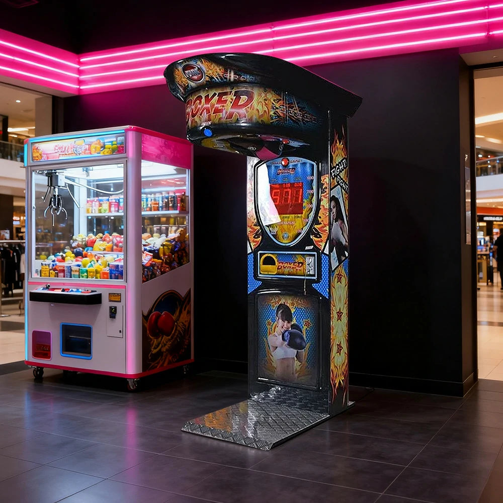 GAMEON Boxing Machine Metal & Acrylic Cabinet High-Sensitivity Punch Sensors LED Lighting 380W Power Competitive Strength Tester Arcade Game - Black