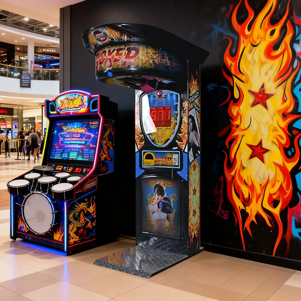 GAMEON Boxing Machine Metal & Acrylic Cabinet High-Sensitivity Punch Sensors LED Lighting 380W Power Competitive Strength Tester Arcade Game - Black