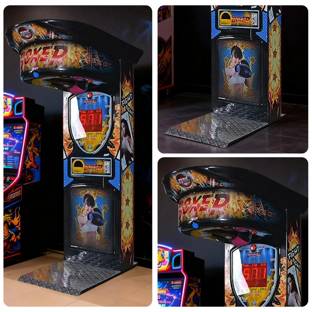 GAMEON Boxing Machine Metal & Acrylic Cabinet High-Sensitivity Punch Sensors LED Lighting 380W Power Competitive Strength Tester Arcade Game - Black