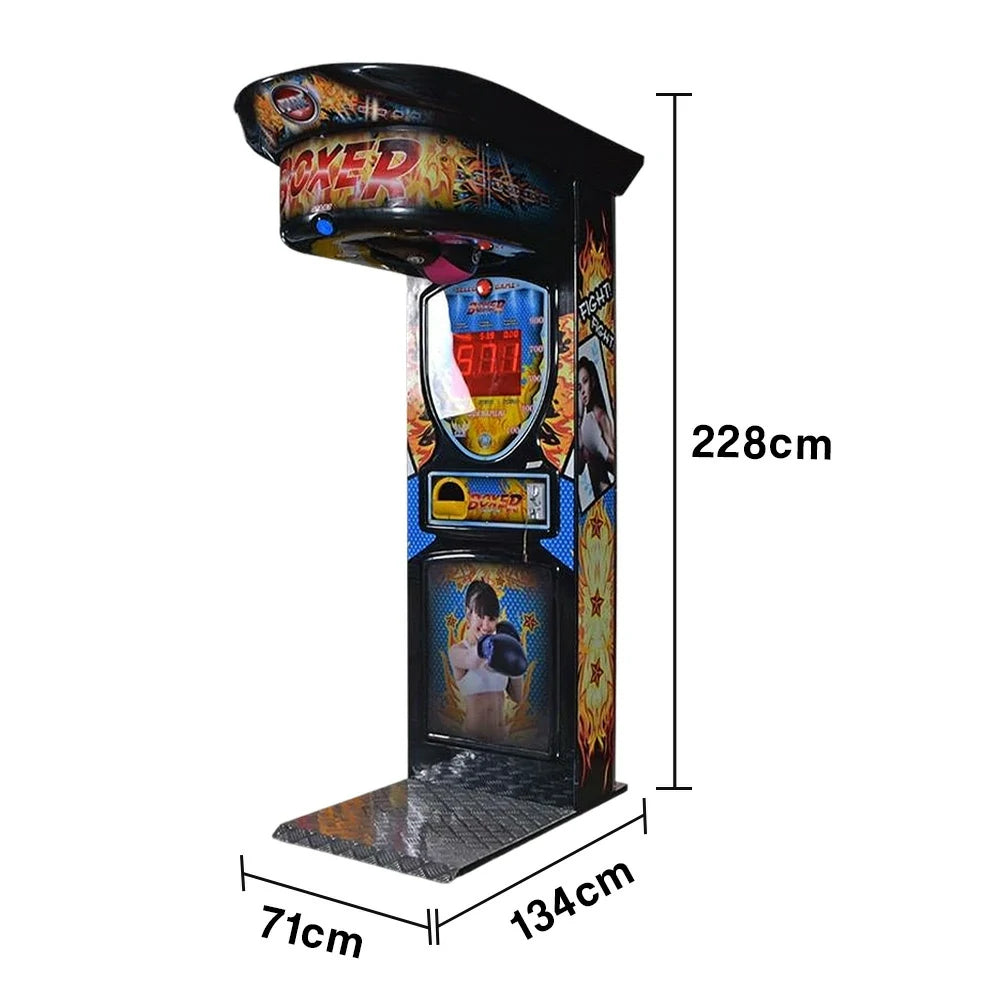 GAMEON Boxing Machine Metal & Acrylic Cabinet High-Sensitivity Punch Sensors LED Lighting 380W Power Competitive Strength Tester Arcade Game - Black