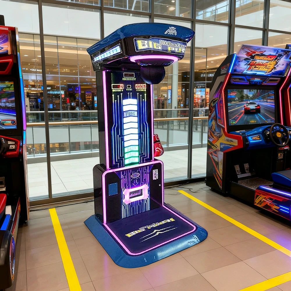 GAMEON Dragon Punch 3 Boxing Machine Metal & Acrylic Cabinet High-Sensitivity Sensors LED Effects 160W Power Competitive Strength Tester Arcade Game - Black&Blue