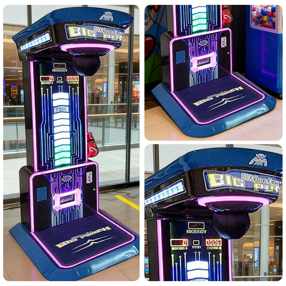 GAMEON Dragon Punch 3 Boxing Machine Metal & Acrylic Cabinet High-Sensitivity Sensors LED Effects 160W Power Competitive Strength Tester Arcade Game - Black&Blue