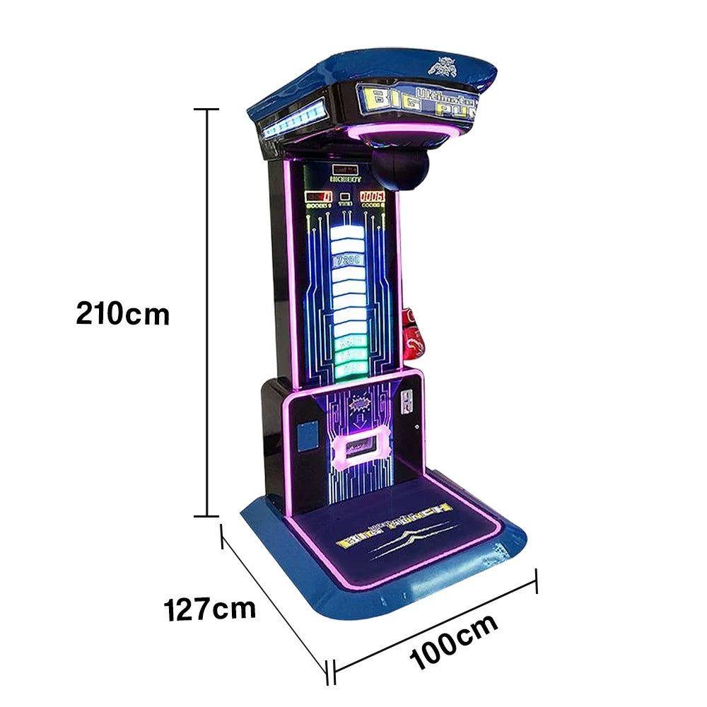 GAMEON Dragon Punch 3 Boxing Machine Metal & Acrylic Cabinet High-Sensitivity Sensors LED Effects 160W Power Competitive Strength Tester Arcade Game - Black&Blue