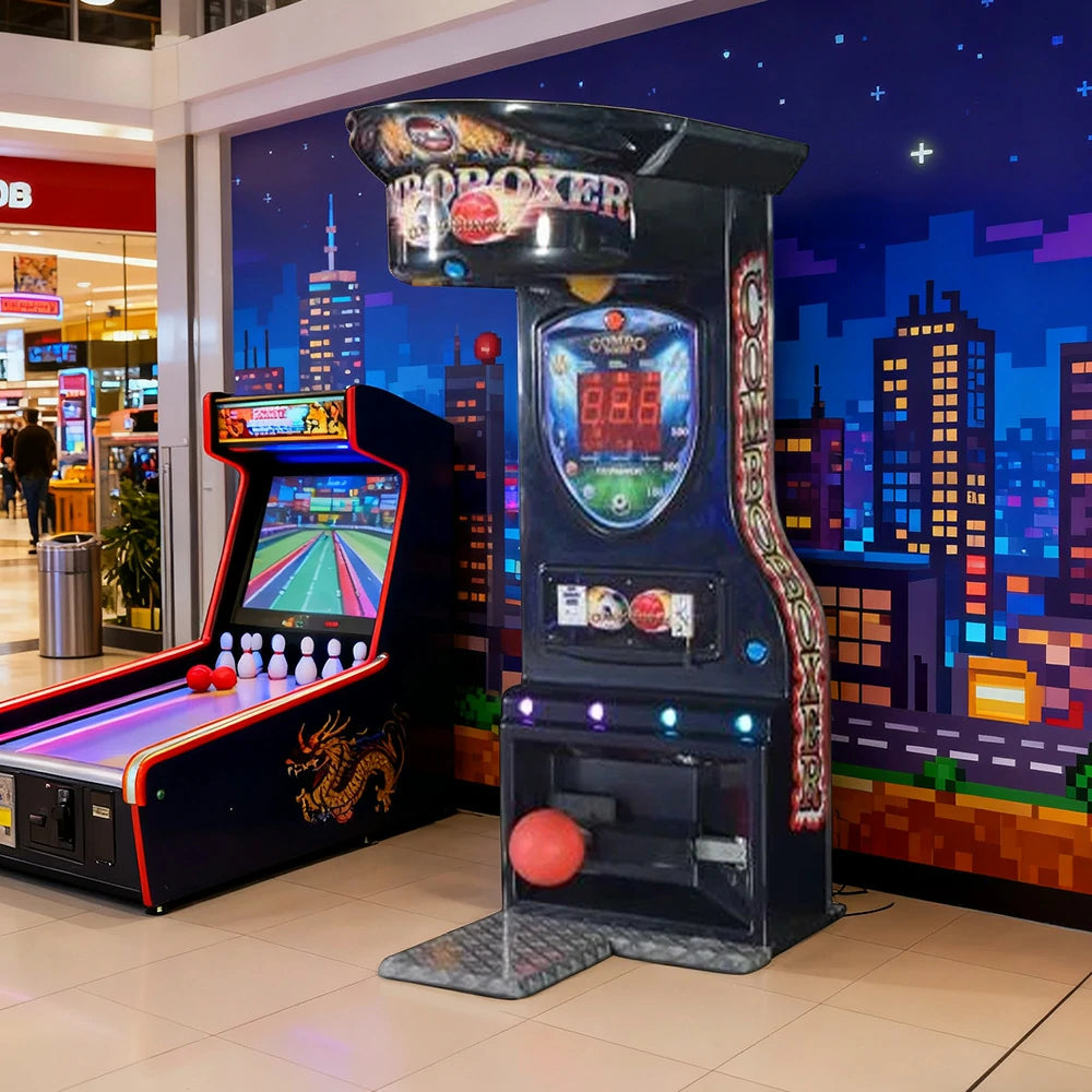 GAMEON Combo Kick & Punch Boxing Machine Metal & Acrylic Cabinet High-Sensitivity Sensors LED Effects 380W Power Strength Tester Arcade Game - Black