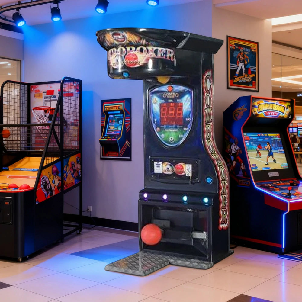 GAMEON Combo Kick & Punch Boxing Machine Metal & Acrylic Cabinet High-Sensitivity Sensors LED Effects 380W Power Strength Tester Arcade Game - Black