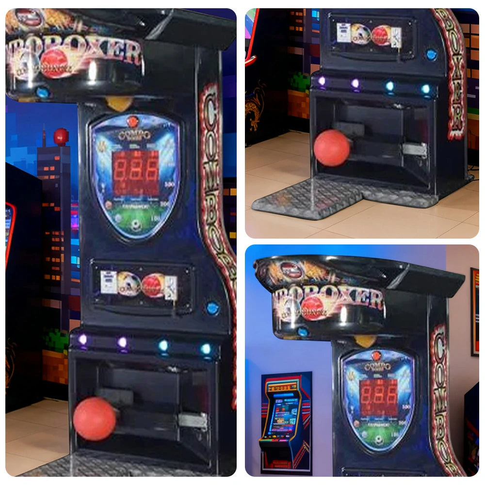 GAMEON Combo Kick & Punch Boxing Machine Metal & Acrylic Cabinet High-Sensitivity Sensors LED Effects 380W Power Strength Tester Arcade Game - Black
