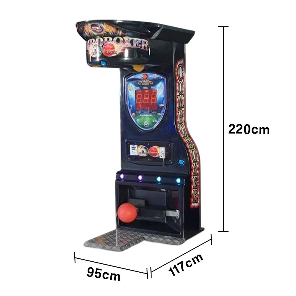 GAMEON Combo Kick & Punch Boxing Machine Metal & Acrylic Cabinet High-Sensitivity Sensors LED Effects 380W Power Strength Tester Arcade Game - Black