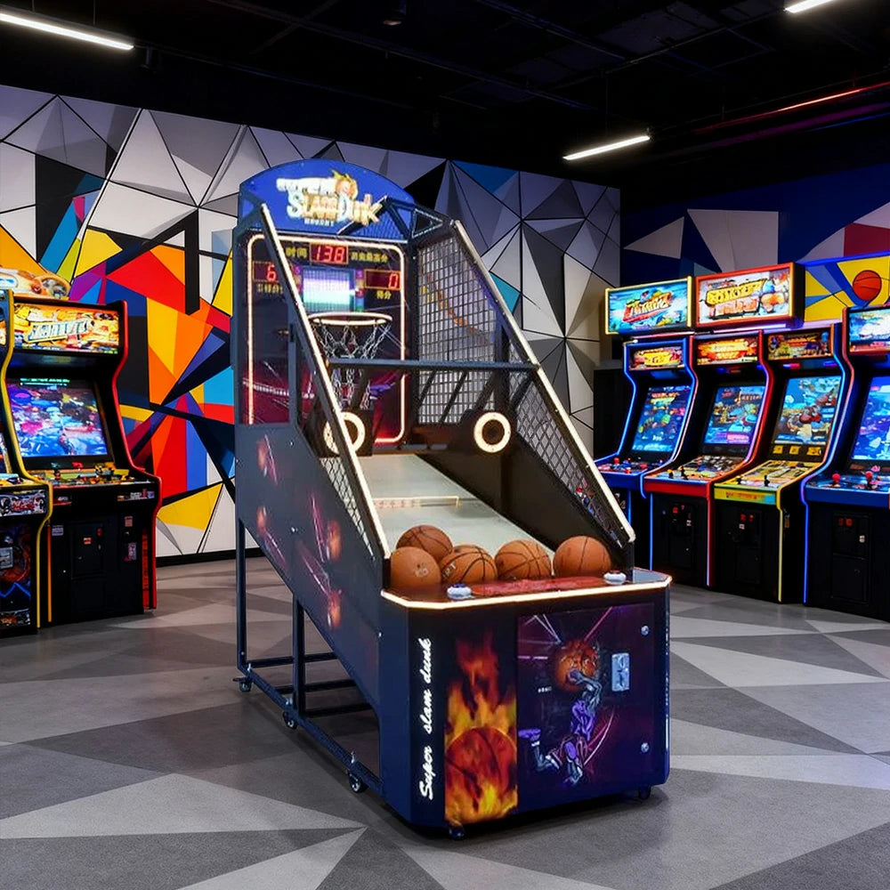 GAMEON Basketball Arcade Machine Metal Hoop Triple LED Scoring Display Automatic Ball Return Heavy-Duty Design