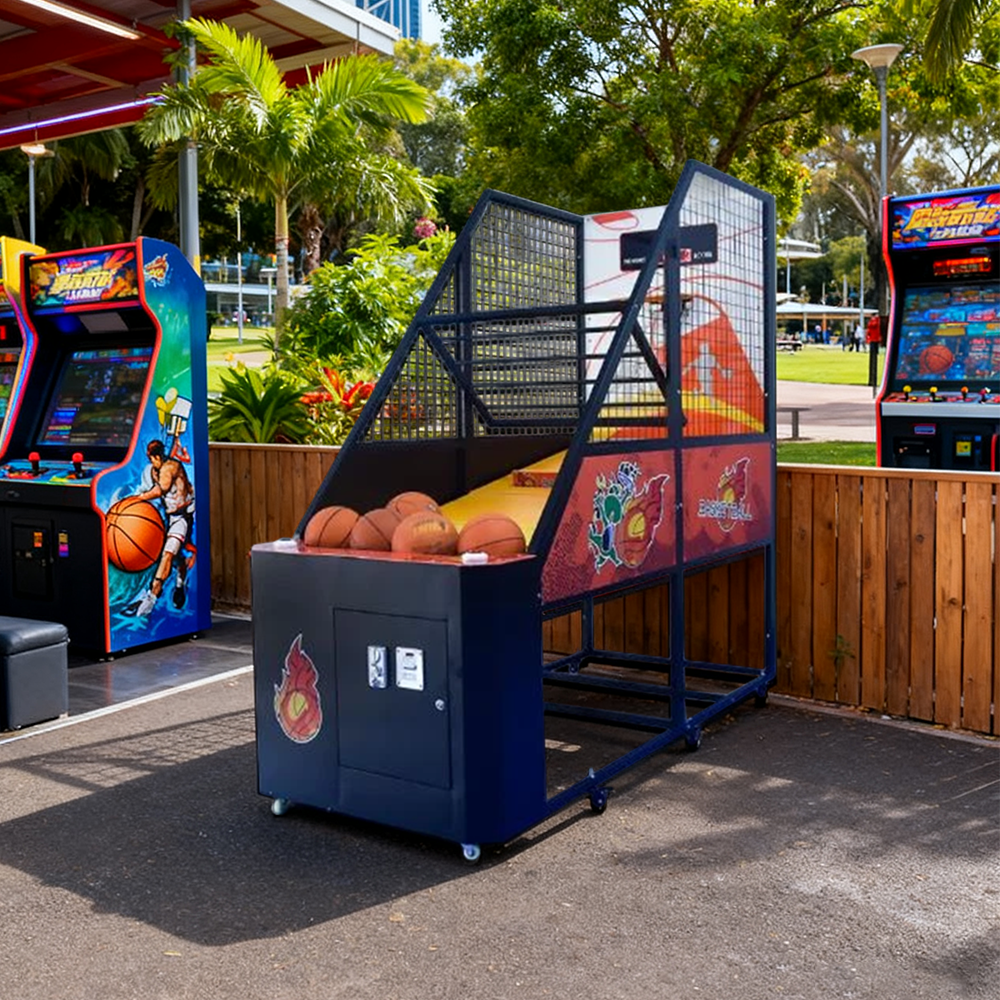 GAMEON Basketball Arcade Machine Metal Hoop LED Scoring Display Automatic Ball Return Durable Frame - Black