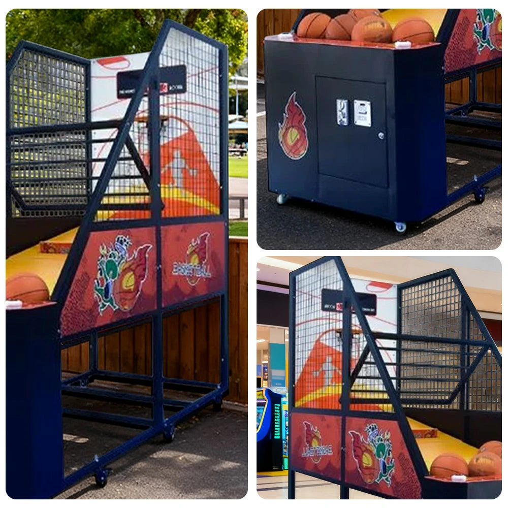 GAMEON Basketball Arcade Machine Metal Hoop LED Scoring Display Automatic Ball Return Durable Frame - Black