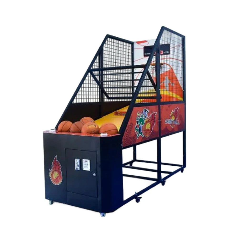 GAMEON Basketball Arcade Machine Metal Hoop LED Scoring Display Automatic Ball Return Durable Frame - Black